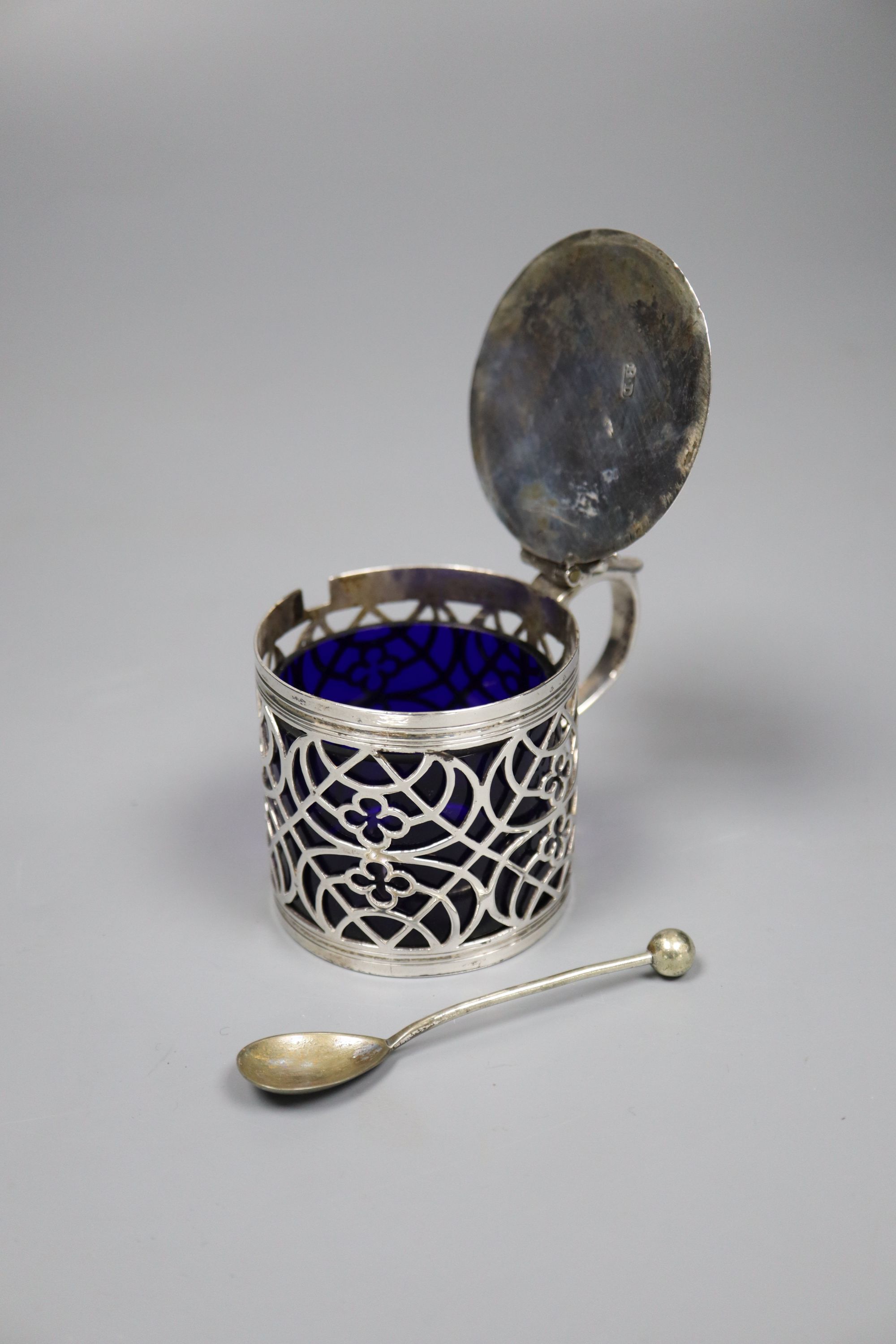 A George III pierced silver drum mustard, with engraved initials, Burrage Davenport, London, 1771, 70mm, 91 grams,